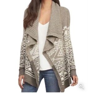 Abercrombie & Fitch Taupe Fair Isle Ikat Shawl Open Front Wool Blend Cardigan SM